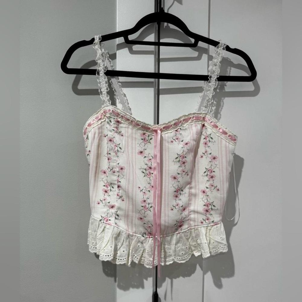 Anthropologie Pink Floral Lace Camisole